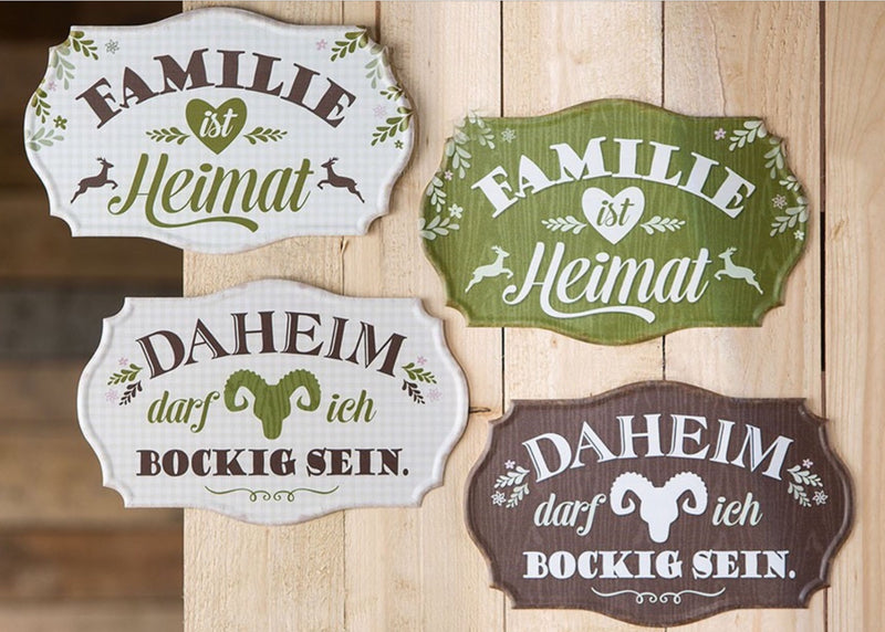 Vintage Retro Blechschild Land Stil, Modell: FAMILIE IST HEIMAT, Material Metall , Maße 31 x 19 cm, grün, ideal für Garten, Terrasse, Bar, Cafe, Cafeteria oder einfach Zuhause.