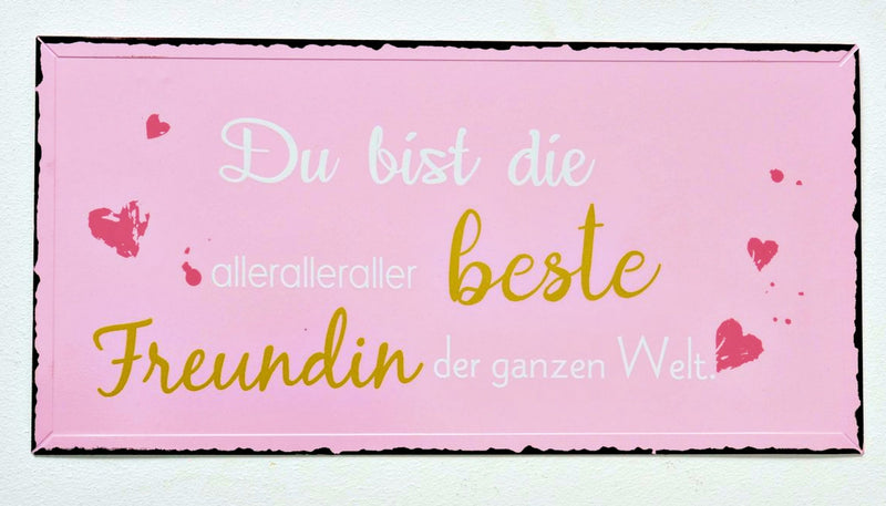 Grosses Vintage Metallschild, Modell „DU BIST DIE ALLERALLER..., Material Metall , Maße 40 x 20 cm, rosa pink, ideal für Küche, Flur, Bar, Cafeteria oder einfach Zuhause.