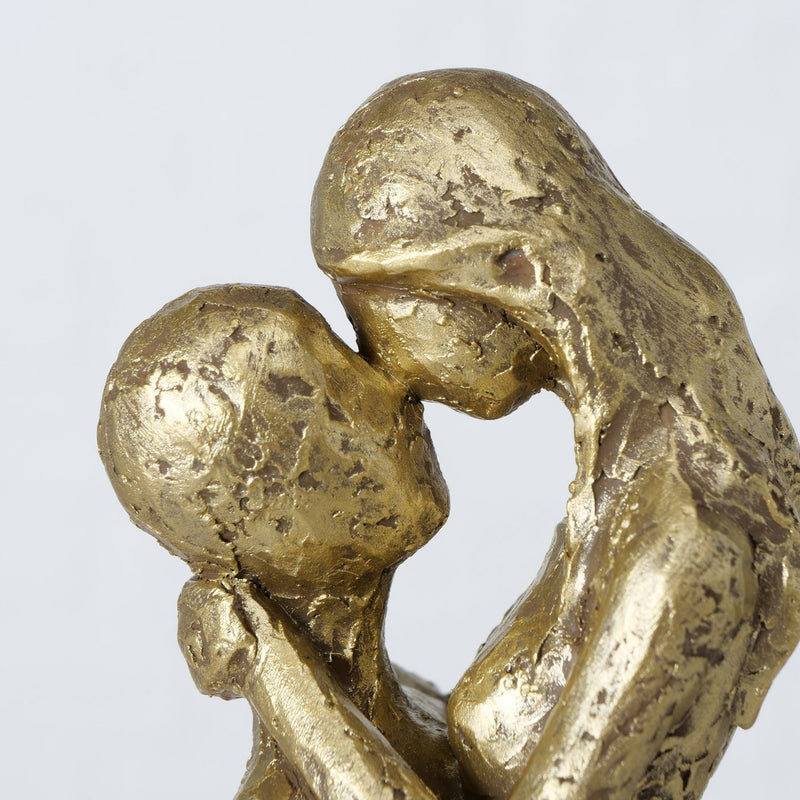 Kunst Figur, Skulptur in Handarbeit gefertigt, Modell ELVOS , Polyresin goldfarben matt im antik finish, durch wundervolles Design in Szene gesetzt, 35 x 13 x 8,5 cm