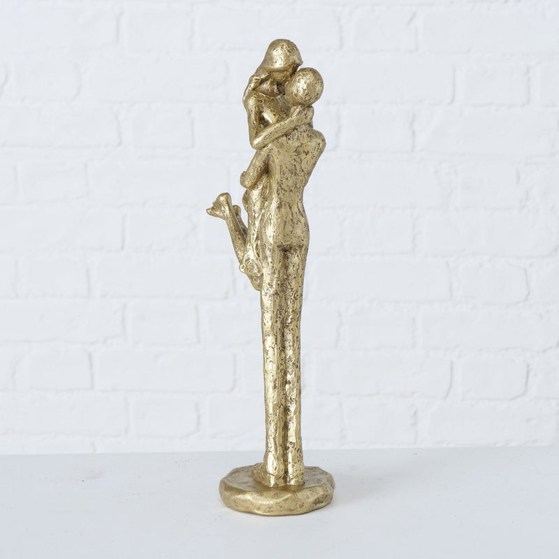Kunst Figur, Skulptur in Handarbeit gefertigt, Modell ELVOS , Polyresin goldfarben matt im antik finish, durch wundervolles Design in Szene gesetzt, 35 x 13 x 8,5 cm