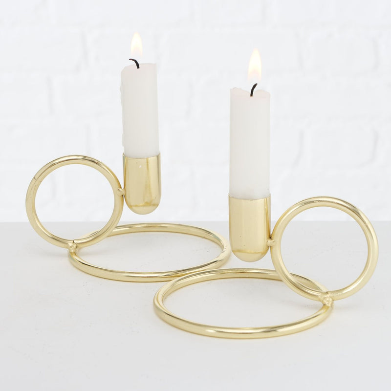 2er Set goldfarbener Kerzenständer , Höhe 7 cm mit 12 cm Breite, Modell KANDY GOLD, Kerzenhalter, Kerzenleuchter, fester Stand, Eisen pulverbeschichtet, hoher Neidfaktor