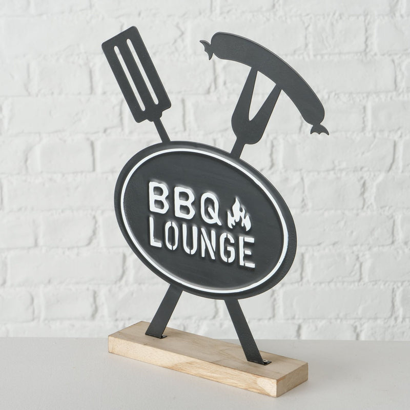 Großer toller Griller Aufsteller, Modell: BBQ & LOUNGE , Maße 30 x 25 cm, schwarz, weiß auf Naturholz, ideal für Grillmeister oder solche die es werden wollen, perfekte Geschenkidee oder Mitbringsel