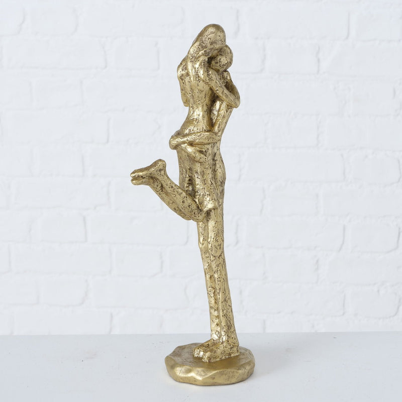 Kunst Figur, Skulptur in Handarbeit gefertigt, Modell ELVOS , Polyresin goldfarben matt im antik finish, durch wundervolles Design in Szene gesetzt, 35 x 13 x 8,5 cm