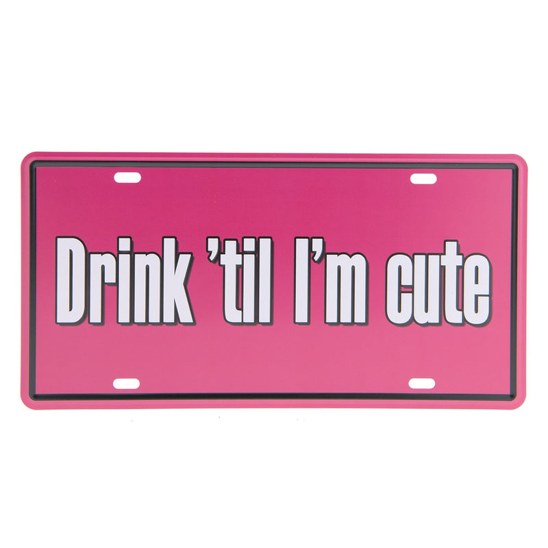 Breites Vintage Retro Metallschild mit Spruch: Drink til im cute, Material Metall , Farbe ROT, Maße 30 x 15 cm, tolle Geschenkidee und Mitbringsel