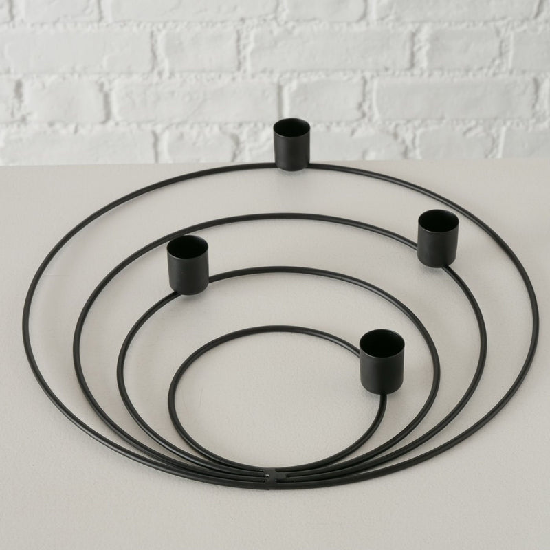 4 flammiger runder schwarzer Kerzenständer , Höhe 3 cm mit 30 cm Breite, Modell CAMI schwarz, Kerzenhalter, Kerzenleuchter, fester Stand, Eisen lackiert, hoher Neidfaktor