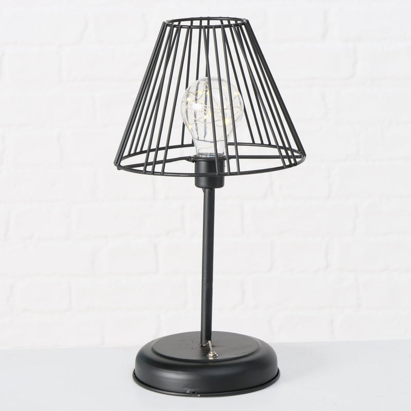 Tolle LED Tischlampen, Laterne Modell Shilo. Schirm im urbanen modernen Industrie Look, inkl. Leuchtmittel in Warmweiß. Farbe schwarz matt, Material Eisen, Batteriebetrieben.