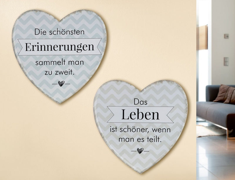 Tolles Metallschild , Modell Das Leben..., Material Metall , Maße 25 x 25 cm, Herzform, weiß grau, ideal für Küche, Flur, Cafe, Cafeteria oder einfach Zuhause.