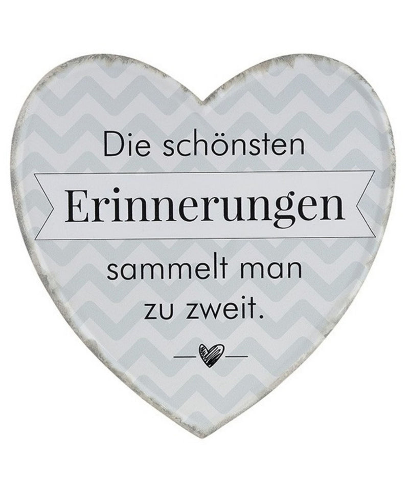 Tolles Metallschild , Modell Die schönsten Erinnerungen..., Material Metall , Maße 25 x 25 cm, Herzform, weiß graublau, ideal für Küche, Flur, Cafe, Cafeteria oder einfach Zuhause.