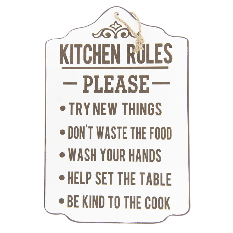 Riesiges Vintage Retro Holzschild, Modell KITCHEN RULES , Material Holz , Maße 45 x 30 cm, weiss mit Naturbandaufhängung, ideal für Bar, Cafe oder einfach Zuhause