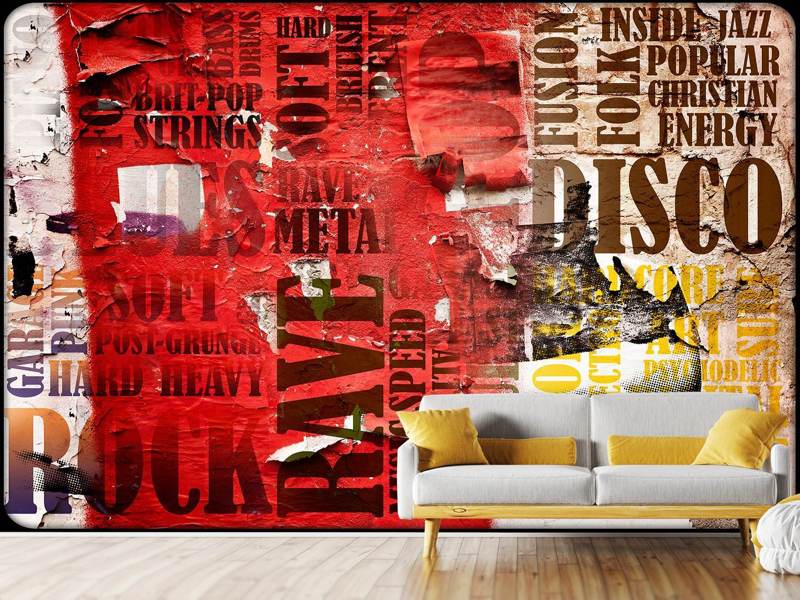 Wall Mural Music text in grunge style