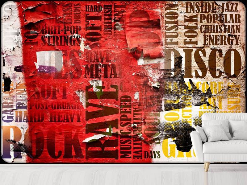 Wall Mural Music text in grunge style