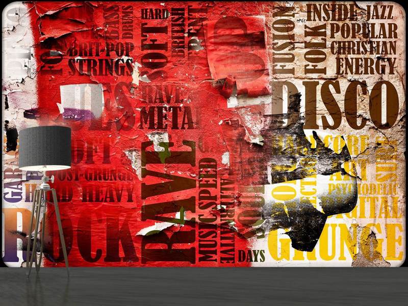 Wall Mural Music text in grunge style