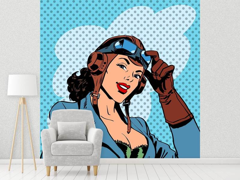 Wall Mural Pop Art Female Pilot