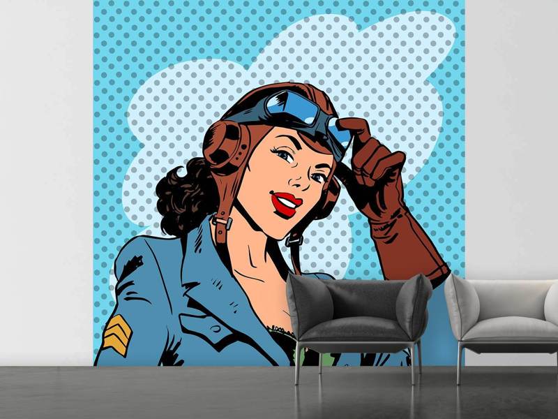 Wall Mural Pop Art Female Pilot