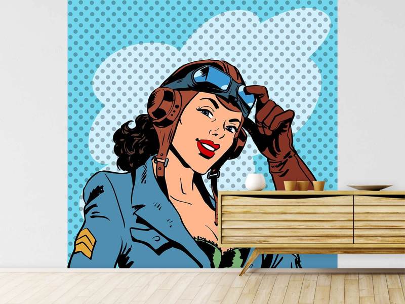 Wall Mural Pop Art Female Pilot