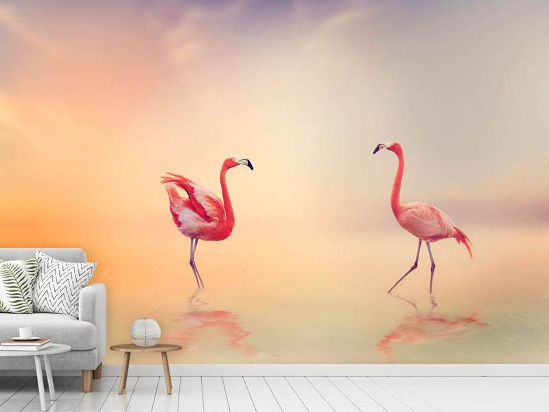 Fototapete Romantische Flamingos - Tag2 by Suzenna