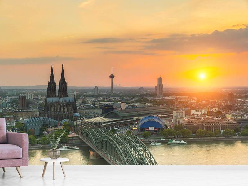 Fototapete Skyline Köln bei Sonnenuntergang