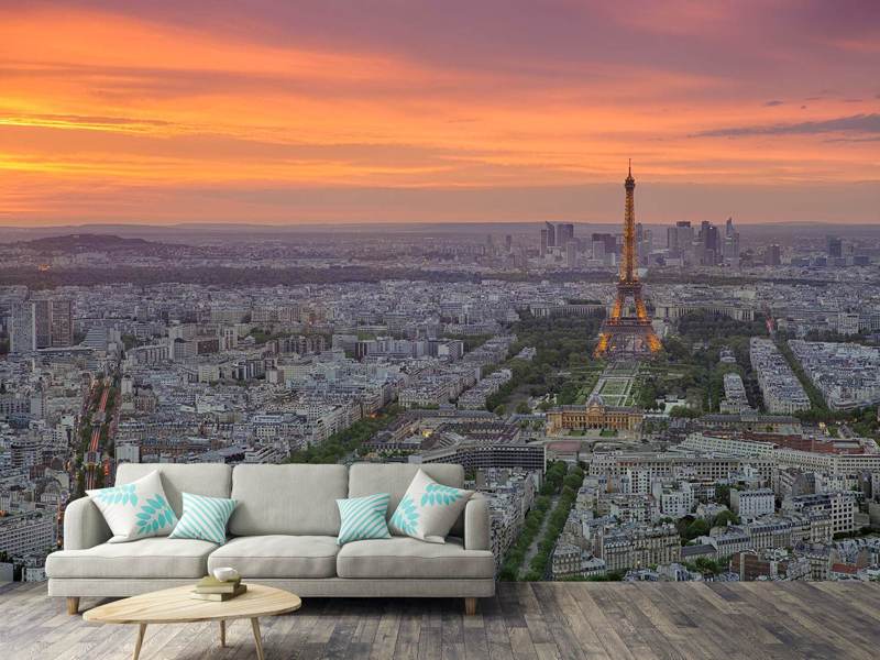 Fototapete Skyline Paris bei Sonnenuntergang