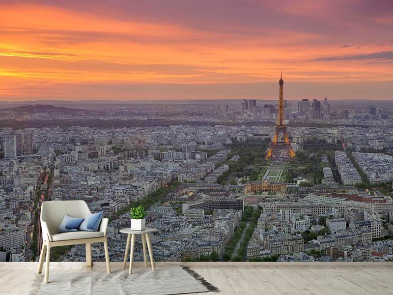 Fototapete Skyline Paris bei Sonnenuntergang