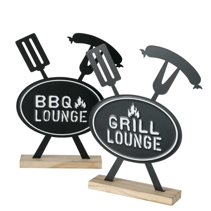 Großer toller Griller Aufsteller, Modell: BBQ & LOUNGE , Maße 30 x 25 cm, schwarz, weiß auf Naturholz, ideal für Grillmeister oder solche die es werden wollen, perfekte Geschenkidee oder Mitbringsel