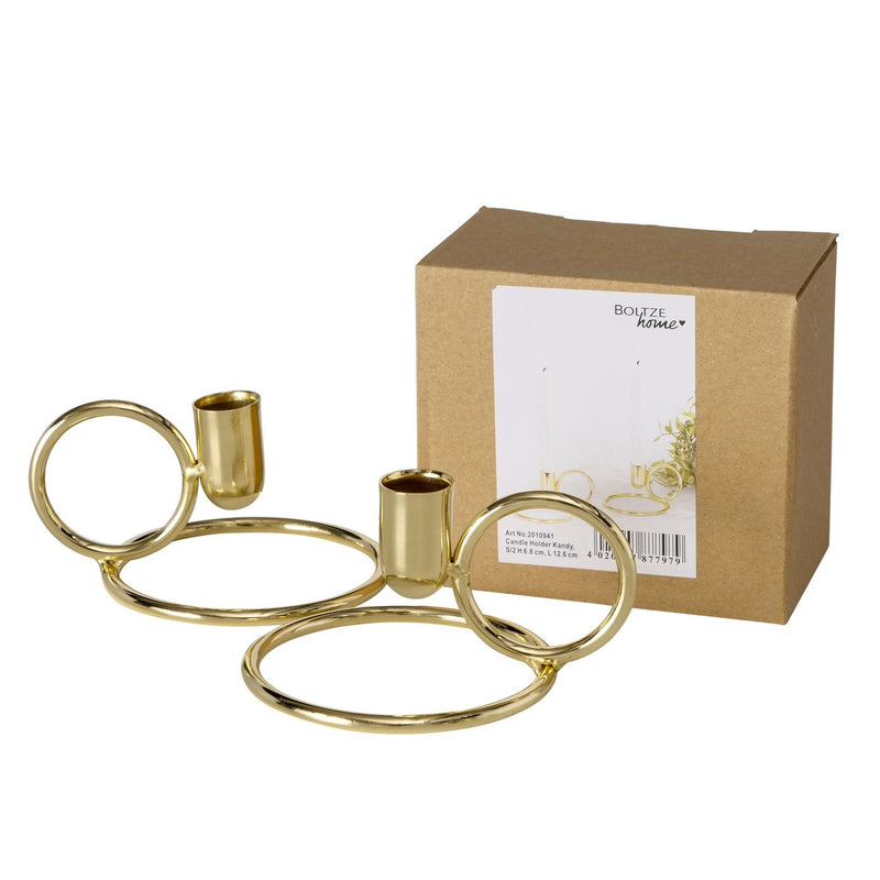 2er Set goldfarbener Kerzenständer , Höhe 7 cm mit 12 cm Breite, Modell KANDY GOLD, Kerzenhalter, Kerzenleuchter, fester Stand, Eisen pulverbeschichtet, hoher Neidfaktor