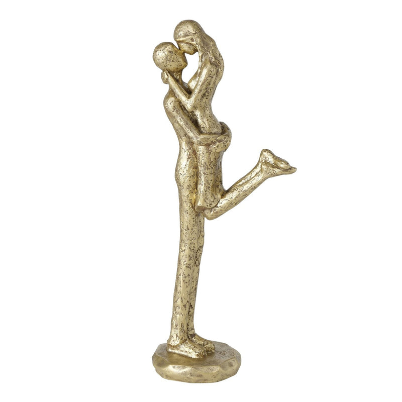 Kunst Figur, Skulptur in Handarbeit gefertigt, Modell ELVOS , Polyresin goldfarben matt im antik finish, durch wundervolles Design in Szene gesetzt, 35 x 13 x 8,5 cm