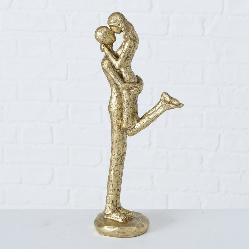 Kunst Figur, Skulptur in Handarbeit gefertigt, Modell ELVOS , Polyresin goldfarben matt im antik finish, durch wundervolles Design in Szene gesetzt, 35 x 13 x 8,5 cm
