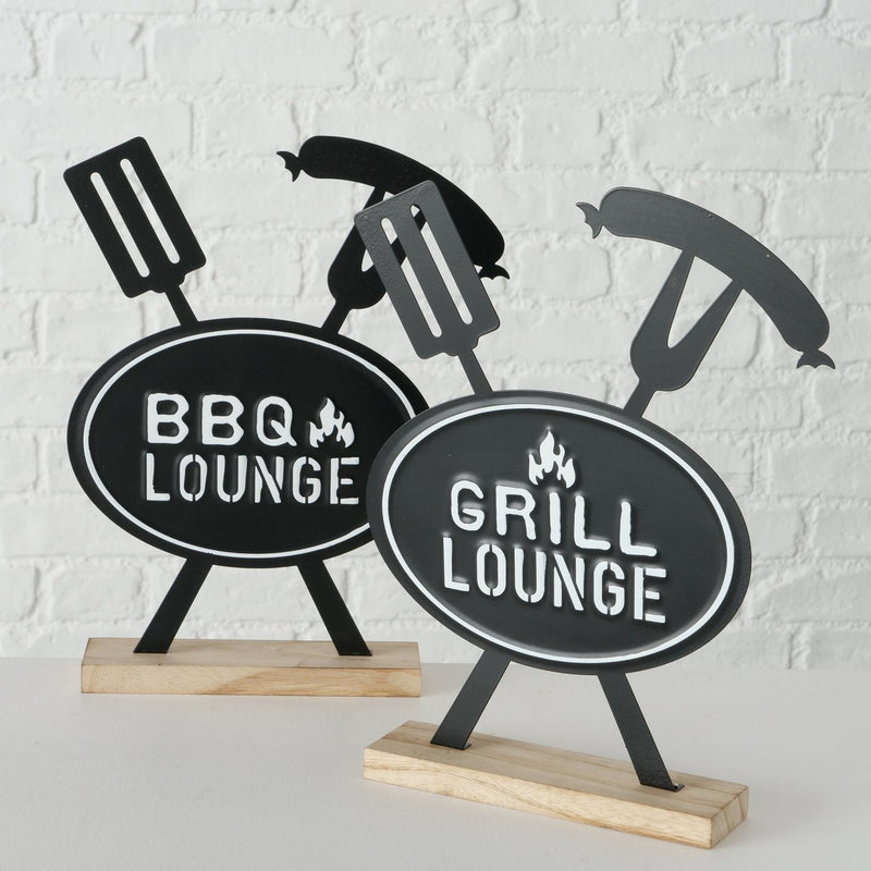 Großer toller Griller Aufsteller, Modell: BBQ & LOUNGE , Maße 30 x 25 cm, schwarz, weiß auf Naturholz, ideal für Grillmeister oder solche die es werden wollen, perfekte Geschenkidee oder Mitbringsel