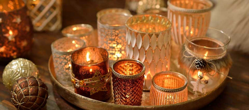4er Set tolles Windlicht- Teelicht Kerzenset in blau mit goldfarbenem Muster, Durchmesser je 6 cm, Höhe 8 cm, tolle Geschenkidee oder Heimdekoration