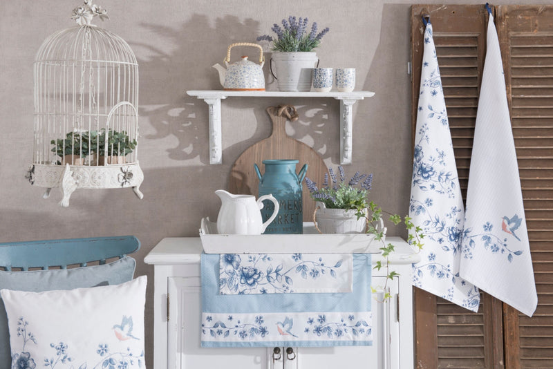 Landhaus Kissenbezug 40 x 40 cm, 100 % Baumwolle, nordischer Landhausstil, Modell BLUE FLOWER, Kissenhülle leicht & angenehm, Vintage in weiß blau gemustert, toll für Bänke und Stühle