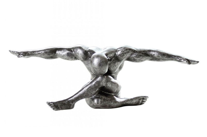 Grosse repräsentative Figur, Athlet Skulptur als Kunstobjekt, Modell „ CLIFFHANGER „ silberfarbenes finish,  Größe 33 x 12 x 11 cm, tolle Geschenkidee