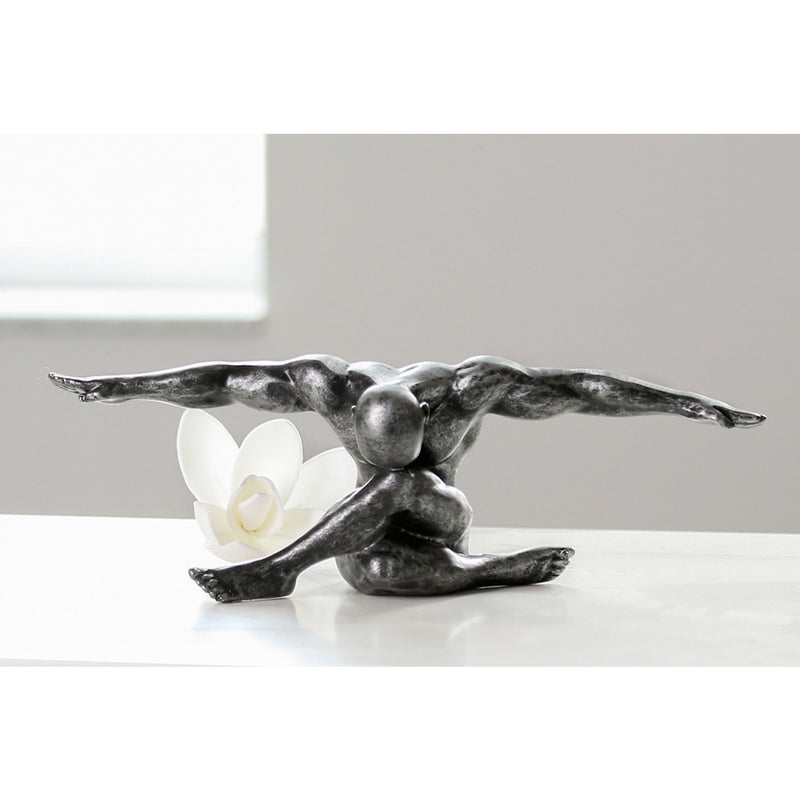 Grosse repräsentative Figur, Athlet Skulptur als Kunstobjekt, Modell „ CLIFFHANGER „ silberfarbenes finish,  Größe 33 x 12 x 11 cm, tolle Geschenkidee