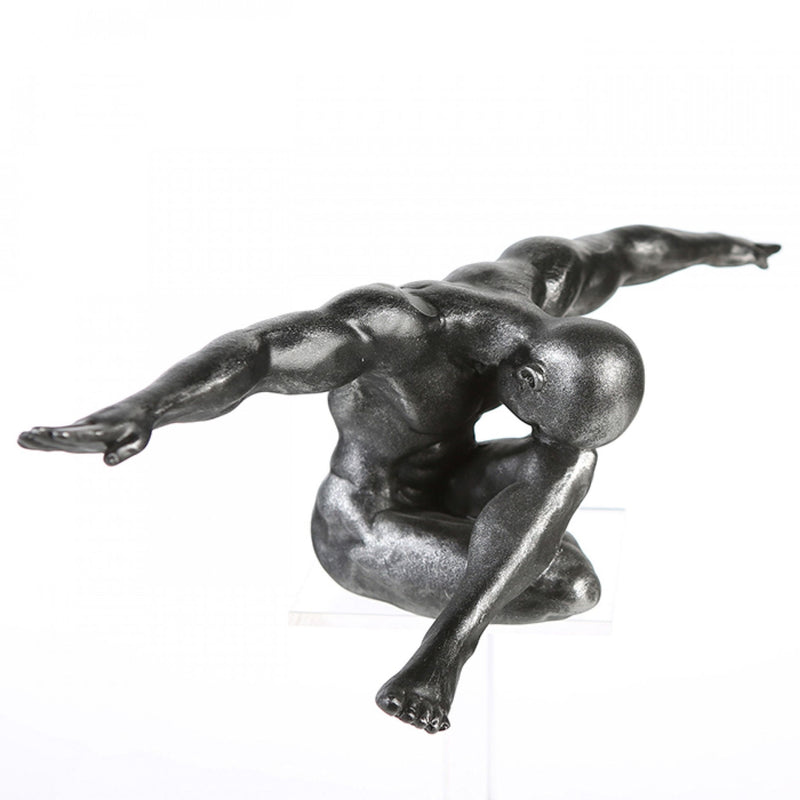 Grosse repräsentative Figur, Athlet Skulptur als Kunstobjekt, Modell „ CLIFFHANGER „ silberfarbenes finish,  Größe 33 x 12 x 11 cm, tolle Geschenkidee