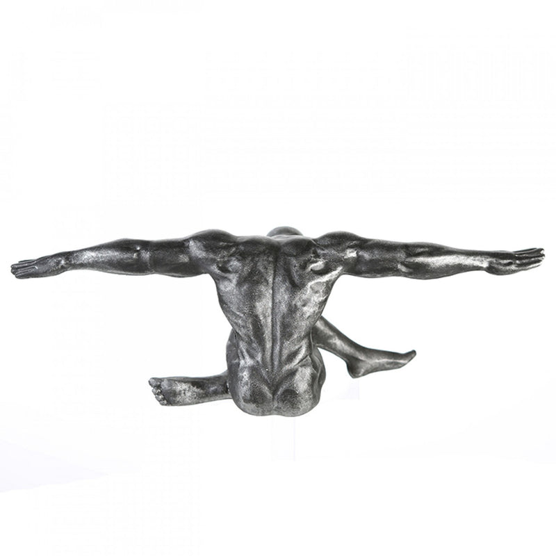 Grosse repräsentative Figur, Athlet Skulptur als Kunstobjekt, Modell „ CLIFFHANGER „ silberfarbenes finish,  Größe 33 x 12 x 11 cm, tolle Geschenkidee