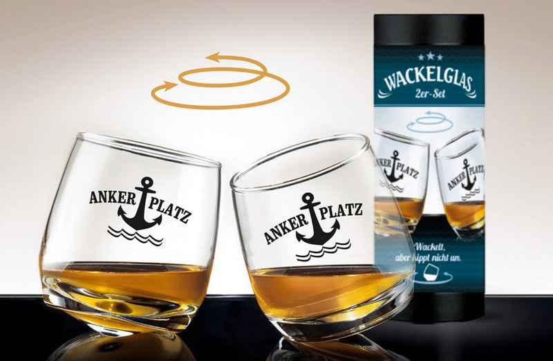 2er Set Maritimes Wackelglas Anker, Whisky-Gläser Schwenkglas, in schöner Geschenkbox, spülmaschinenfest