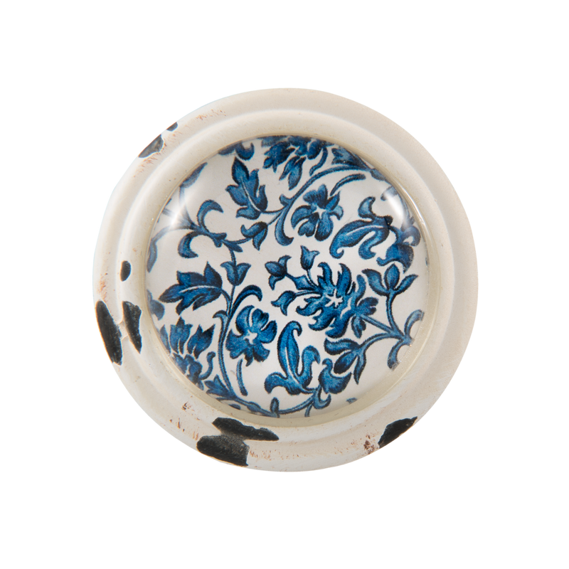 4er-Set Vintage Möbelknöpfe, Modell LUZERN , Metall und Glas harmonisch kombiniert, Landhausstil gemustert, Durchmesser 4 cm, Länge 7 cm ungekürzt.