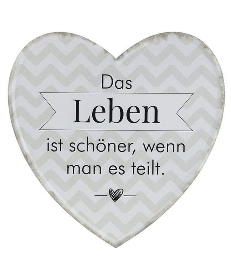 Tolles Metallschild , Modell Das Leben..., Material Metall , Maße 25 x 25 cm, Herzform, weiß grau, ideal für Küche, Flur, Cafe, Cafeteria oder einfach Zuhause.