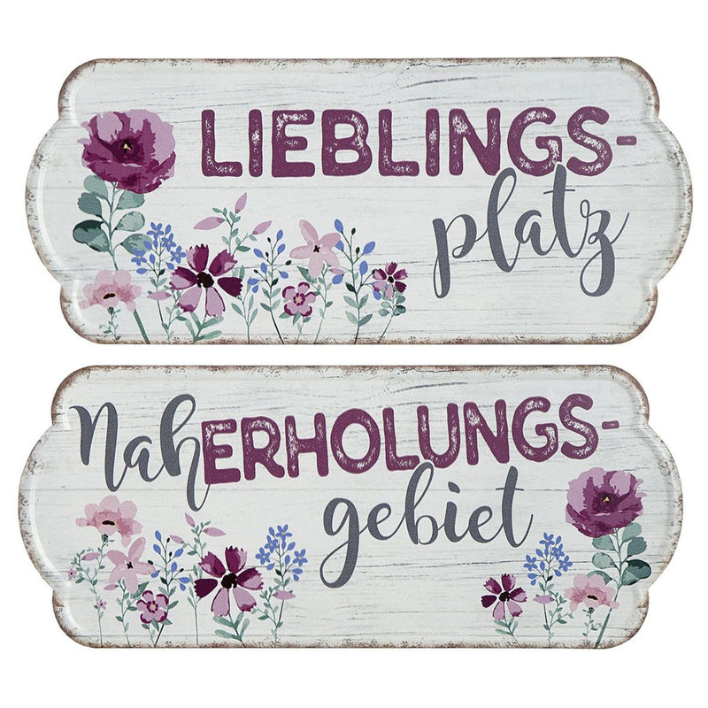 2er Set Garten Metallschilder, LIEBLINGSPLATZ und NAHERHOLUNGSGEBIET , Material Metall , Maße je 35 x 15 cm, weiss rot, ideal für Garten, Terrasse, Bar, Cafe, Cafeteria oder einfach Zuhause.