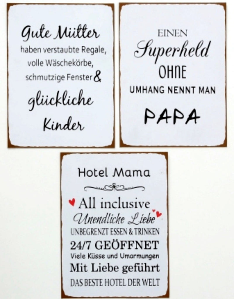 Grosses Vintage Familien Metallschild, Modell EINEN SUPERHELD..., Material Metall , Maße 40 x 30 cm, weiß schwarz, ideal für Garten, Terrasse, Bar, Cafe, Cafeteria oder einfach Zuhause.
