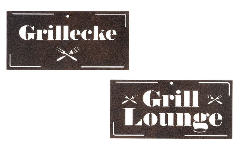 Tolles ausgestanztes Griller Wandrelief Metallschild, Modell: GRILLECKE , Maße 25 x 12 cm, braun  , ideal für Grillmeister oder solche die es werden wollen, perfekte Geschenkidee oder Mitbringsel