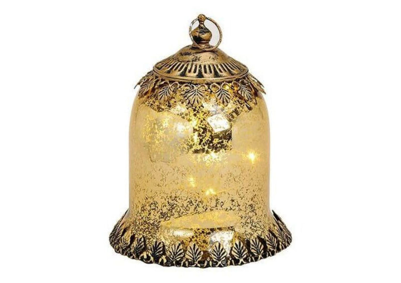 Tolles marokkanisches Windlicht mit LED Beleuchtung innen, 11 x 16 x 11 cm, Farbe Altgold, hoher Neidfaktor inclusive