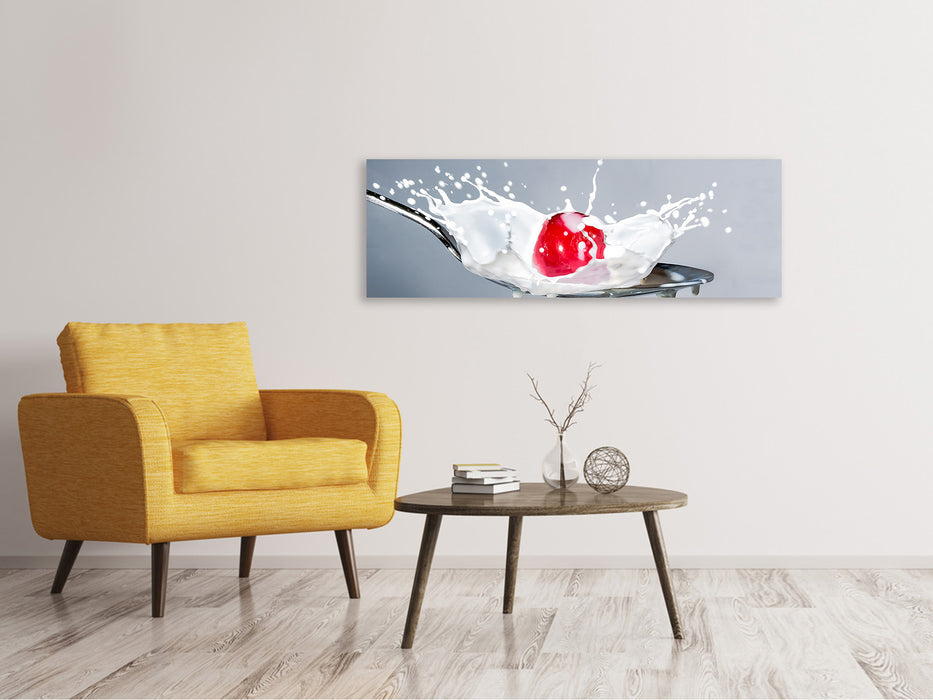 Panoramic canvas print Cherry with milk