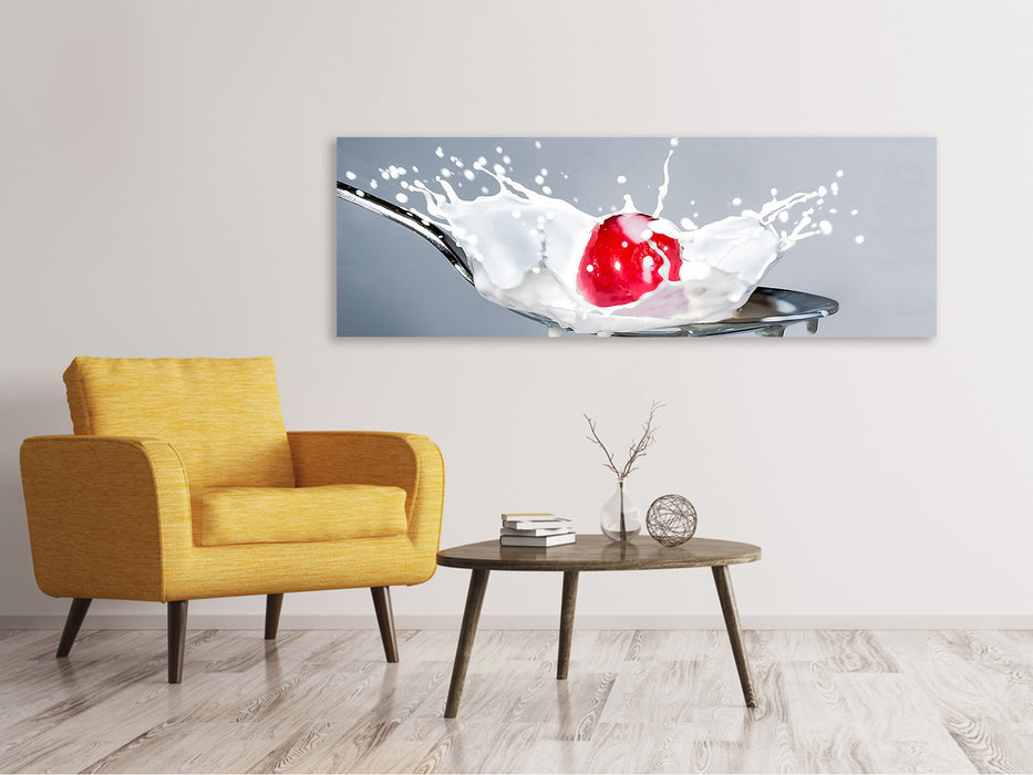 Panoramic canvas print Cherry with milk