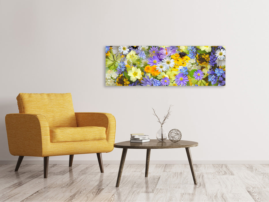 Leinwandbild Panorama Frische Frühlingsblumen