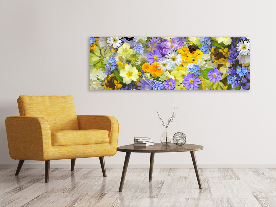 Leinwandbild Panorama Frische Frühlingsblumen