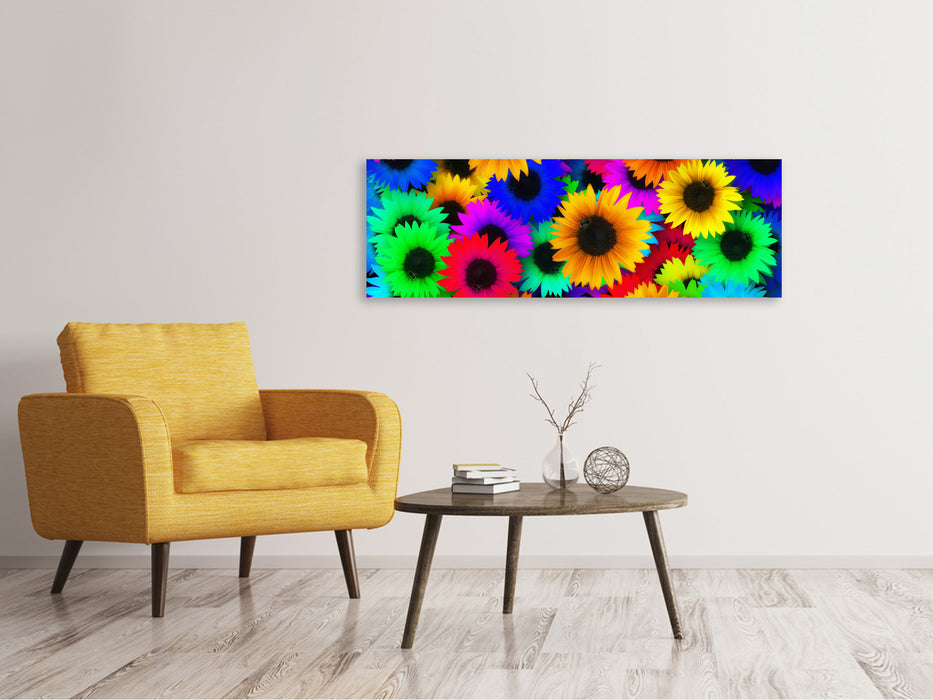 Leinwandbild Panorama Bunte Sonnenblumen