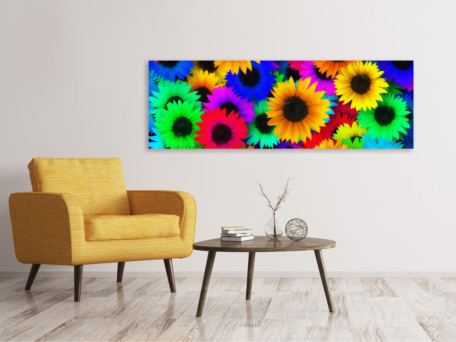 Leinwandbild Panorama Bunte Sonnenblumen