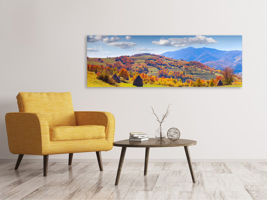 Leinwandbild Panorama Herbstliche Berglandschaft