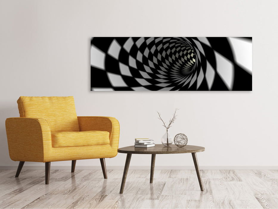 Leinwandbild Panorama Abstrakter Tunnel Black u0026 White