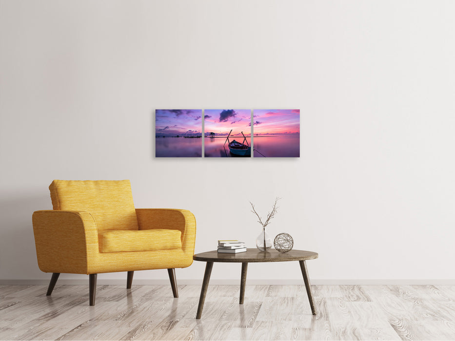 Tableau sur toile panoramique en 3 parties Coucher de soleil impressionnant sur la mer